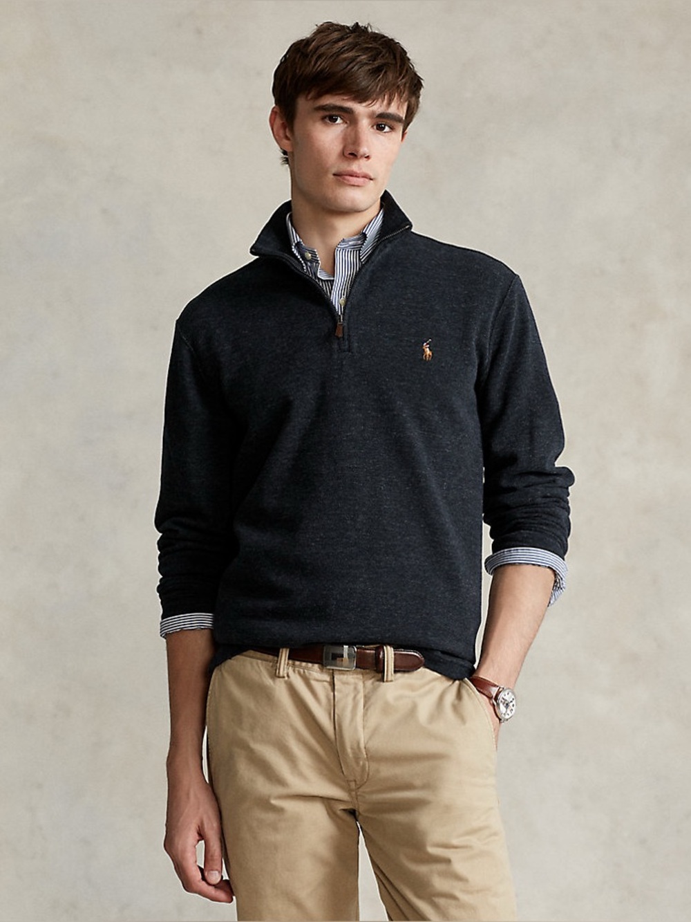 Polo Ralph Lauren Estate Rib 1/4 Zip Sweater Pullover Black Marl Heather XL